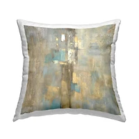 Stupell Industries Tan Blue Abstract Blocked Brush Stroke Pattern Throw Pillow, 18" x 18"