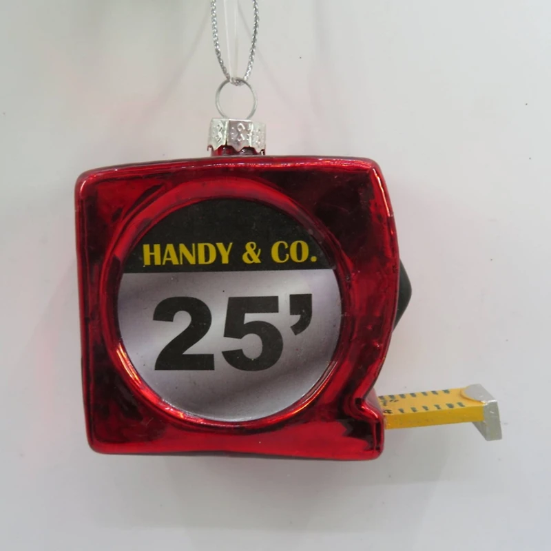 3.25" Red Measuring Tape Glass Christmas Ornament