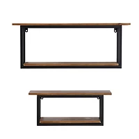 Brown Metal Industrial Wall Shelf Set