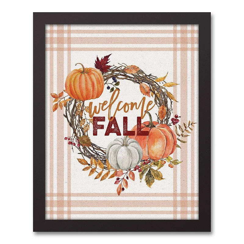 Welcome Fall Pumpkin Canvas Wall Art with Black Frame