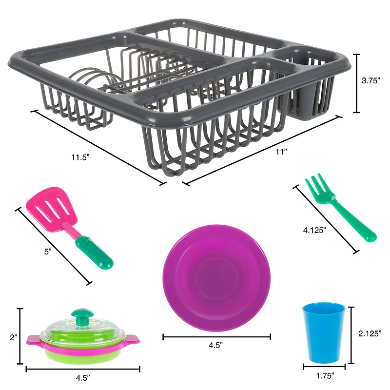 Toy Time Kids Play Dish Set With Dish Drainer