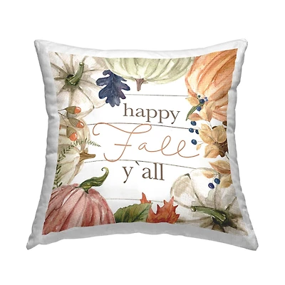 Stupell Industries Happy Fall Y'all Mixed Pumpkin Botanical Throw Pillow