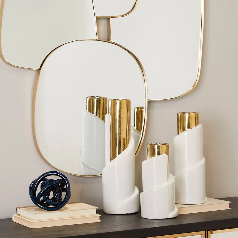 Set of 3" Gold Stoneware Contemporary Vase 15", 12", 9"