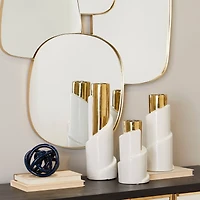 Set of 3" Gold Stoneware Contemporary Vase 15", 12", 9"