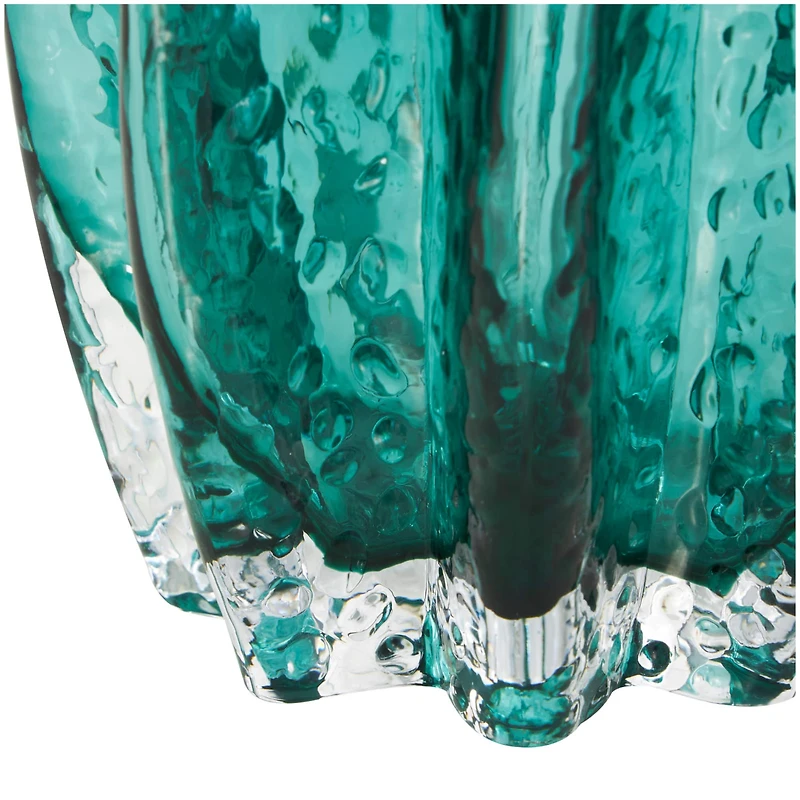12" Green Wavy Glass Vase
