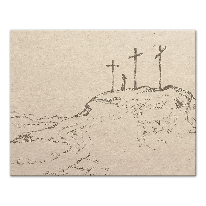 Crosses On Hill Sketch 1 11" x 14" Canvas Wall Art