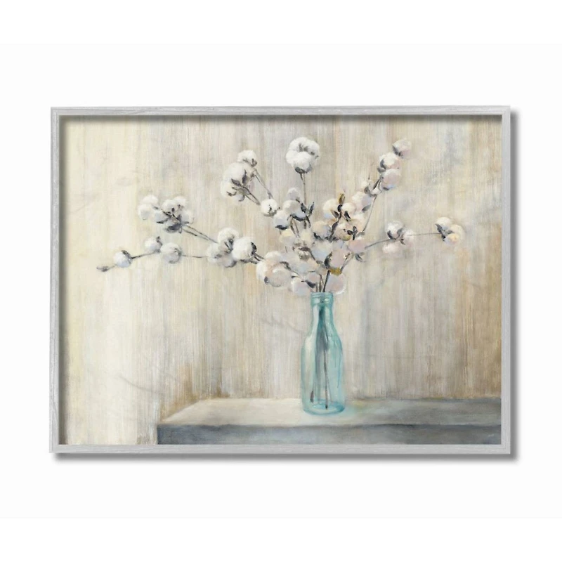 Stupell Industries Beautiful Cotton Flower Gray Framed Wall Art