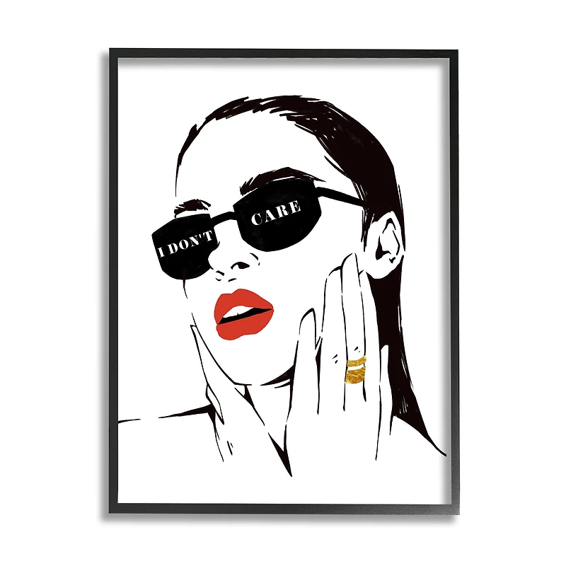 Stupell Industries I Don’t Care Shades Glam Fashion Female Portrait Framed Wall Art