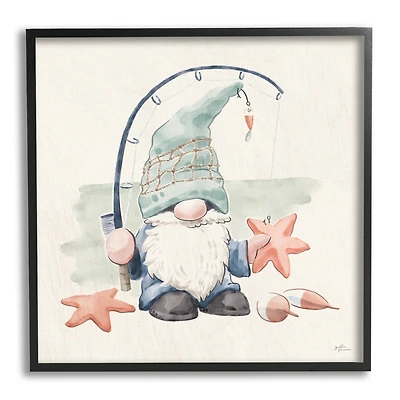 Stupell Industries Summer Fisherman Gnome Holding Starfish Framed Giclee Art