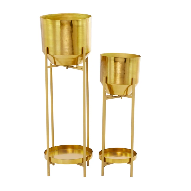 Gold Metal Planter with Removable Stand Set