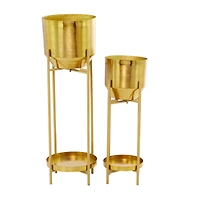 Gold Metal Planter with Removable Stand Set