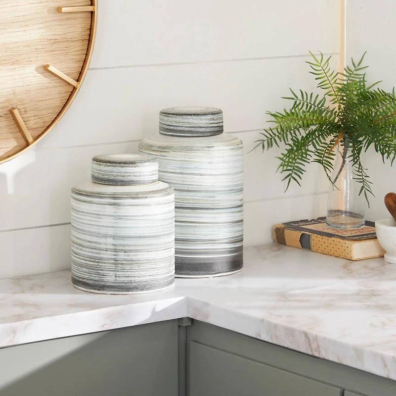 Gray & White Ceramic Farmhouse Decorative Jar Set