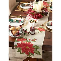 DII® 70" Cream Poinsettia Holly Embroidered Table Runner