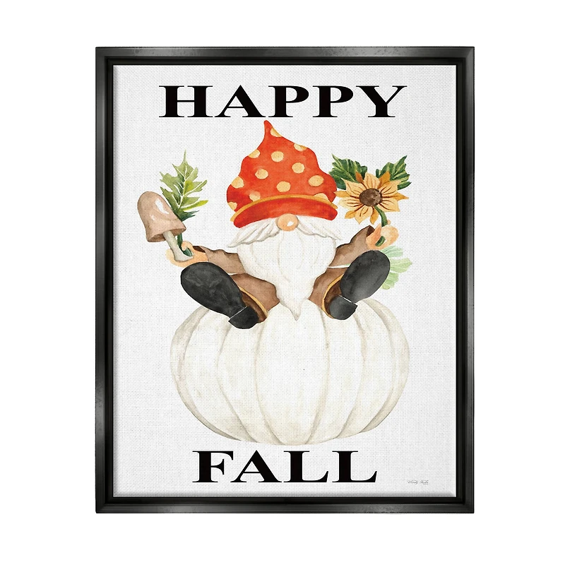 Stupell Industries Happy Fall Whimsical Gnome Framed Floater Canvas Wall Art