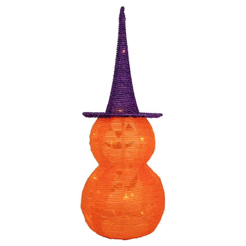 30" Pop Up Lighted Tinsel Stacked Jack-O-Lanterns Halloween Decoration