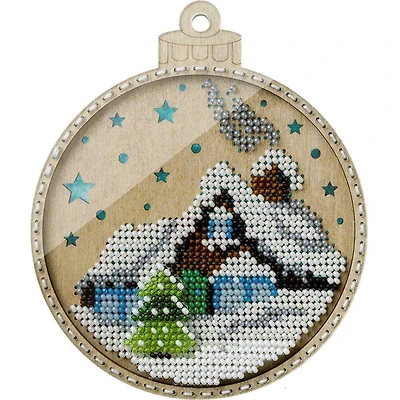 Wonderland Crafts Snowy Cottage Ornament Bead Embroidery on Wood Kit
