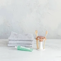 Hello Honey® 5" Brown & White Mushroom Motif Stoneware Toothbrush Holder