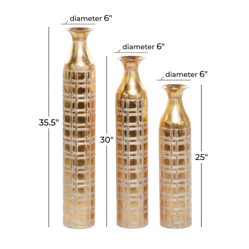 Set of 3 Gold Metal Glam Vase 35", 30", 25"