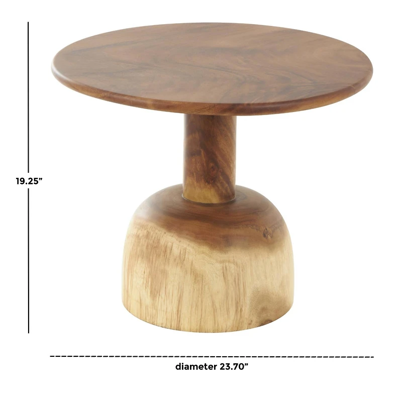 23.75" Brown Wood Handmade Coffee Table with Rounded Block Base