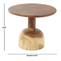23.75" Brown Wood Handmade Coffee Table with Rounded Block Base