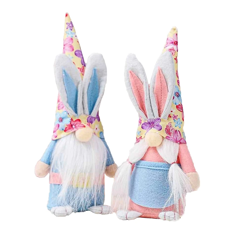 10" Pink & Blue Bunny Gnomes Decoration Set