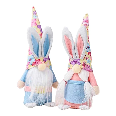 10" Pink & Blue Bunny Gnomes Decoration Set