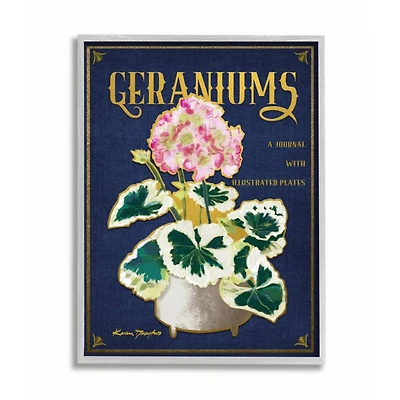 Stupell Industries Geraniums Blue Gold Flower Word Design in Gray Frame Wall Art