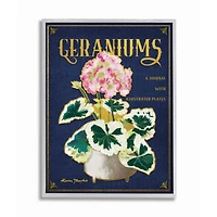 Stupell Industries Geraniums Blue Gold Flower Word Design in Gray Frame Wall Art
