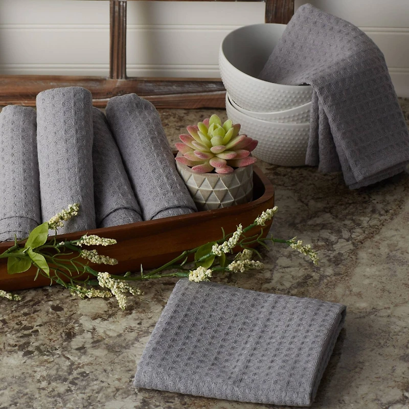 DII® Gray Recycled Cotton Waffle Dish Towels, 6ct.