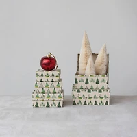 Hello Honey® Printed Recycled Paper Gift Box Set with Tree Pattern & Gold Metallic Ink