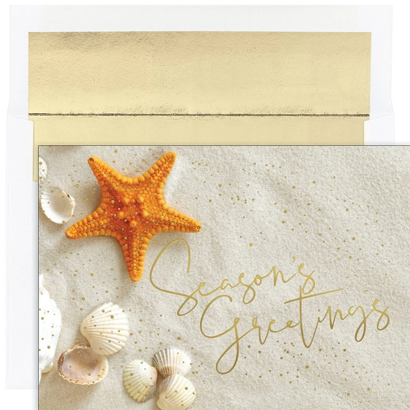 JAM Paper 5" x 7" Starfish Seasons Greetings Cards & Envelopes Set, 18ct.