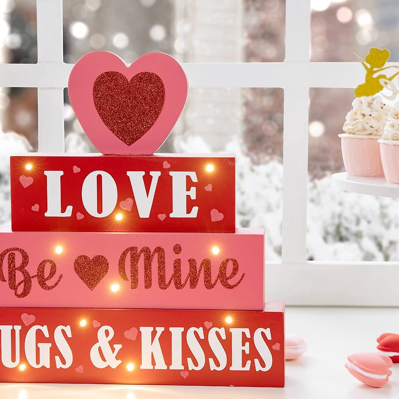 Glitzhome® 11.25"Lighted Valentine's Wooden Block Table Sign