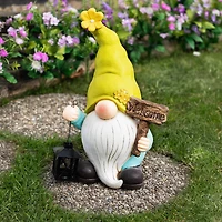 17.75" Welcome Gnome with Lantern Outdoor Garden Statue