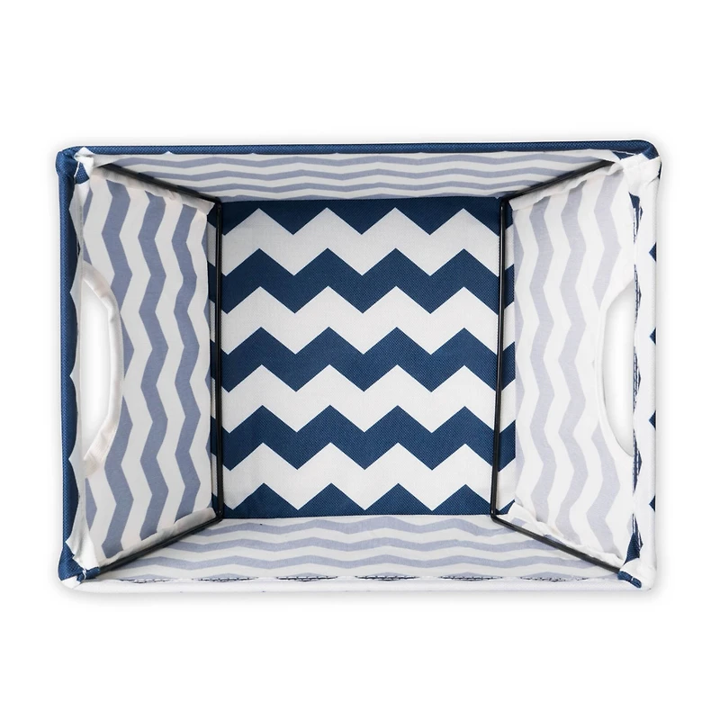 Nautical Blue Polyester Chevron Trapezoid Bin