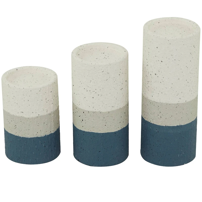 The Novogratz Blue Metal Striped Pillar Candle Holder Set