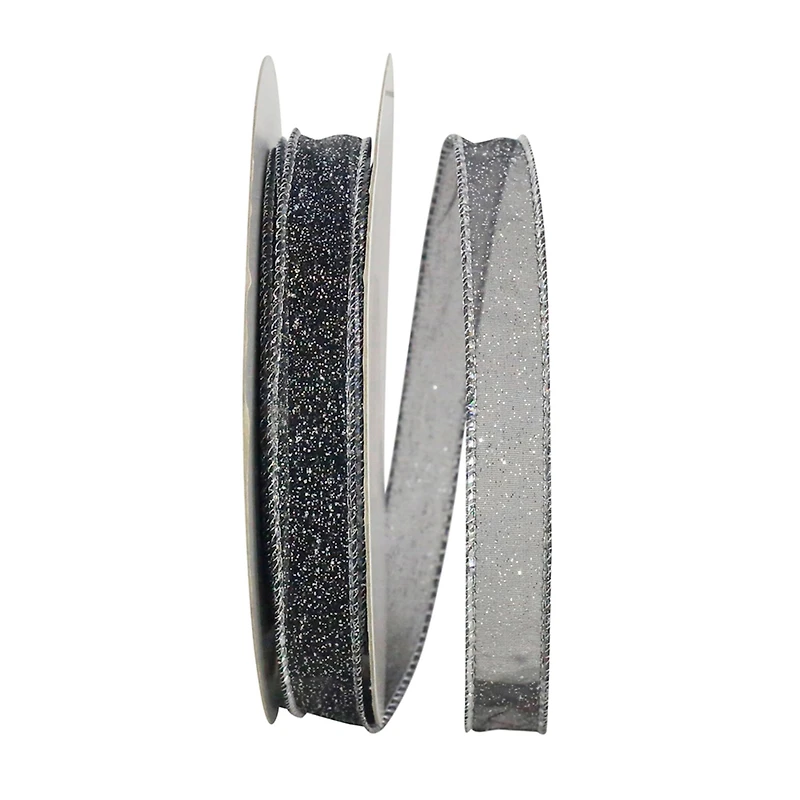 Reliant 5/8" x 25yd. Black Corsage Glitter 2 Ribbon