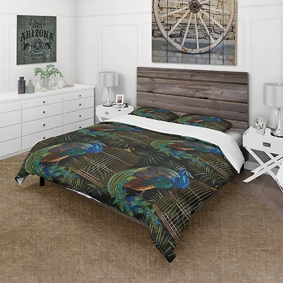 Designart 'Tails of Peacocks and Birds Cage' Farmhouse Bedding Set