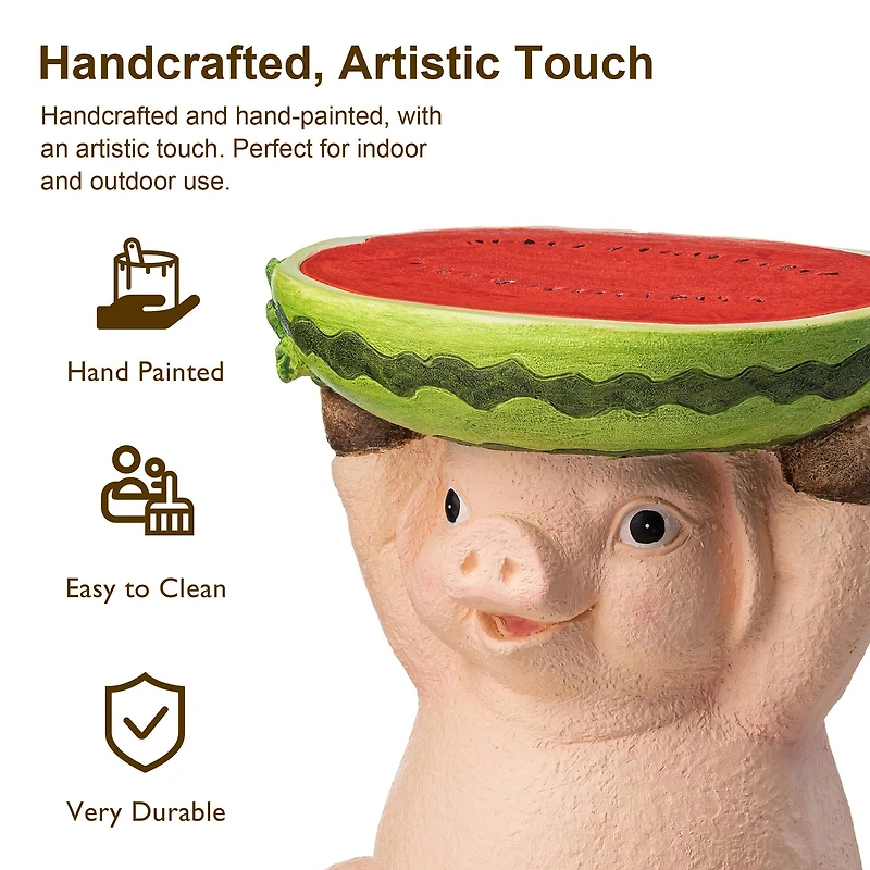 Glitzhome® 12.5" Pig Holding a Watermelon Decorative Garden Stool