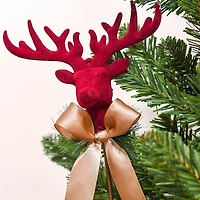 11.75" Red Flocked Reindeer & Gold Bow Pick by Ashland®