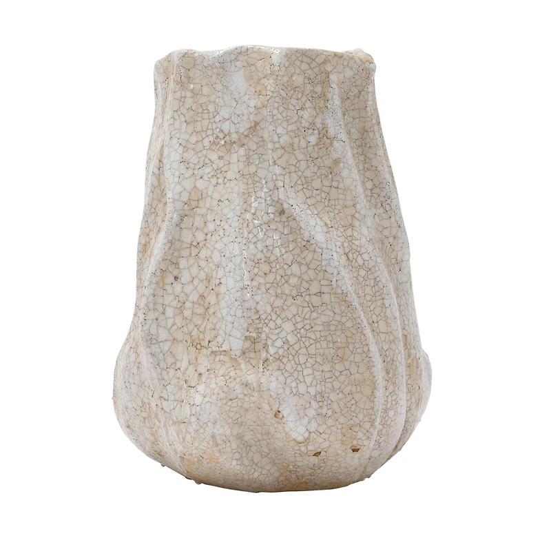 Hello Honey® 11" Distressed Cream Crackle Glaze Organic Stoneware Vase