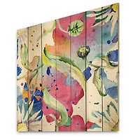 Designart - Iridiscent Daisy Flowers - Transitional Print on Natural Pine Wood