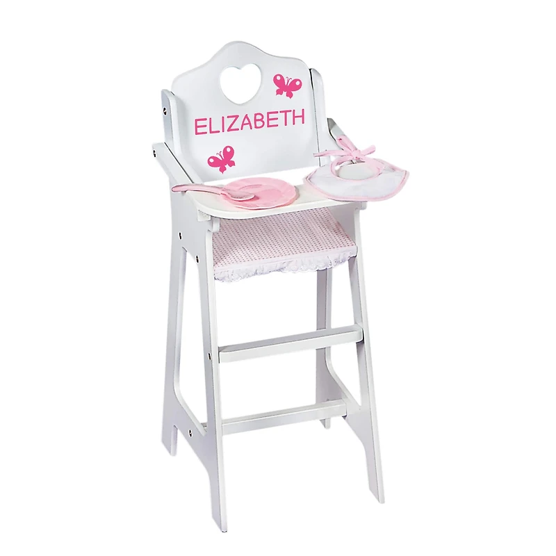Badger Basket White & Pink Gingham Doll High Chair with Accessories