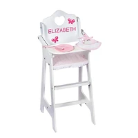 Badger Basket White & Pink Gingham Doll High Chair with Accessories