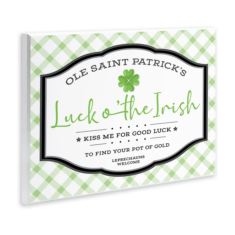 Stupell Industries Saint Patrick's Luck o'the Irish Sign Green Plaid Wall Plaque Art