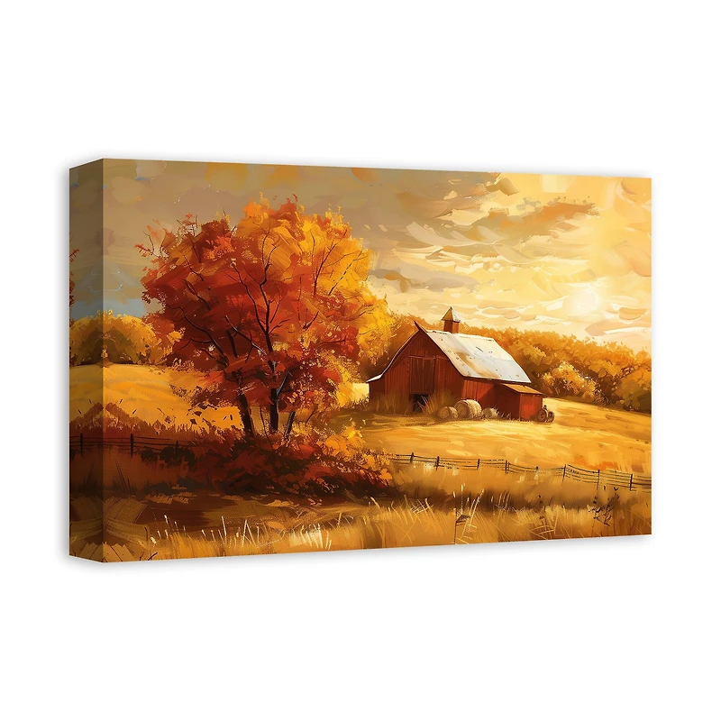 Golden Hour Fall Farmhouse 18" x 12' Canvas Wall Art