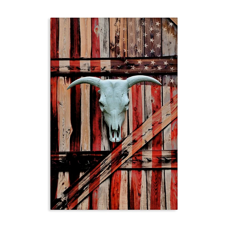 Stupell Industries Patriotic Cow Skull Canvas Wall Art