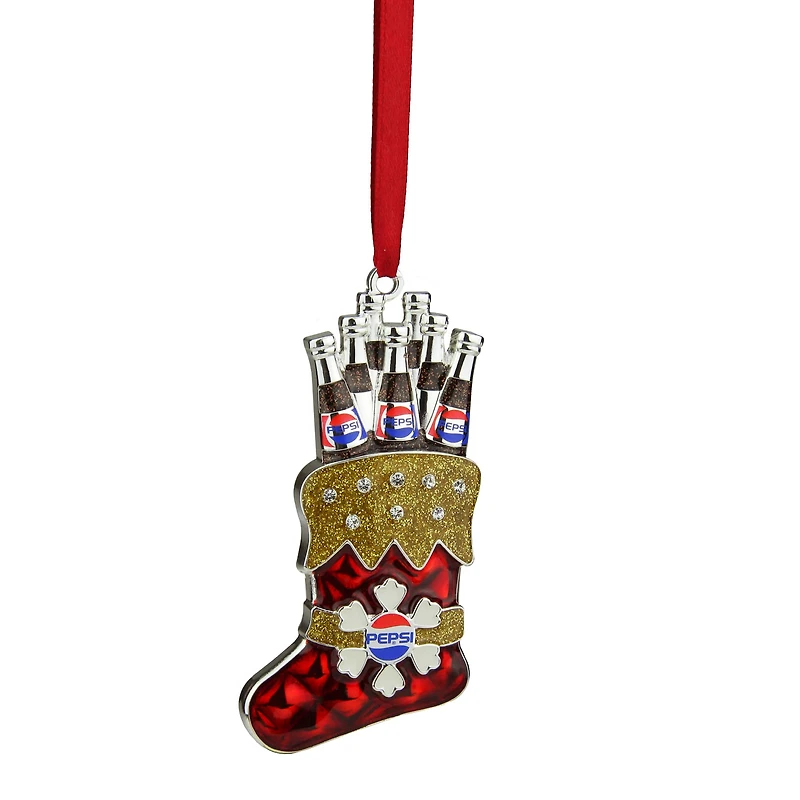 3.5" Red & Silver Plated Pepsi Stocking Christmas Ornament
