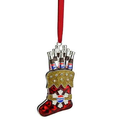 3.5" Red & Silver Plated Pepsi Stocking Christmas Ornament