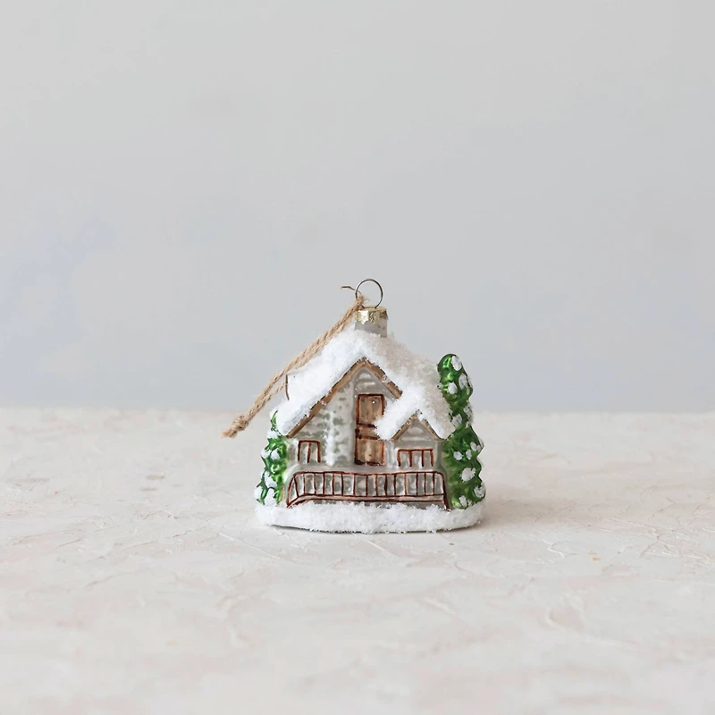 Hello Honey® 3.5" Christmas Cabin Glass Ornament