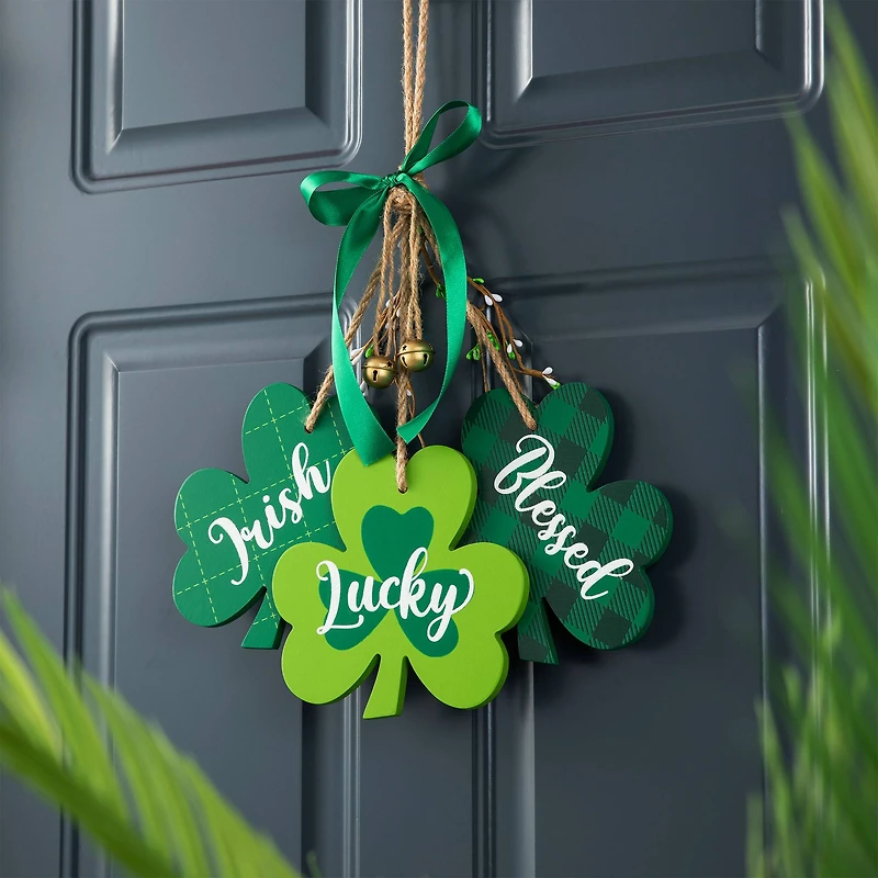Glitzhome® 18.5" St. Patrick's Wooden Shamrock Door Hanger